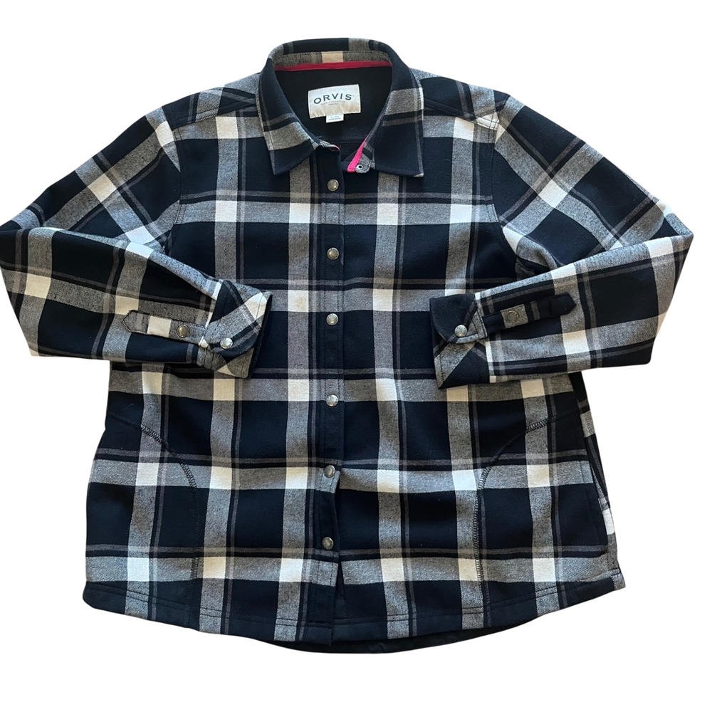 Orvis Classic Collection Fleece Lined Plaid Shirt Jacket Womens XL‎ Black White